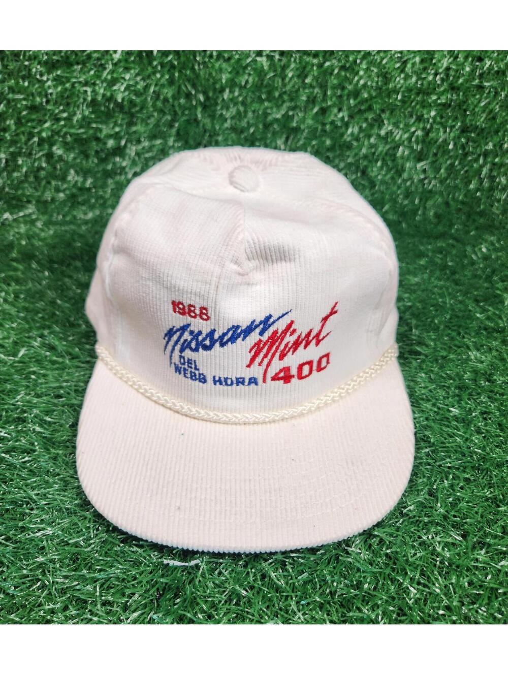 Vntg 1988 Nissan Mint 400 Del Webb Hdra Cap OSFM White Rope corduroy cap Cotton